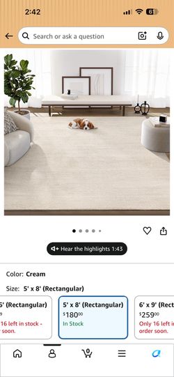 Abani Plush Deco Collection Cream Area Rug, 5' x 8' – Textured Stripe Design, Machine Washable, Non-Shedding, Easy to Clean, Durable for Living Rooms 