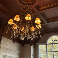 Luxury 56” Hand-Forged Iron Chandelier with Crystal Drops – Estate Size