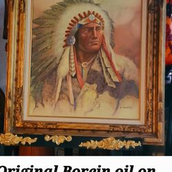 Original  Borein oil on canvas Of famous Indian chief. 