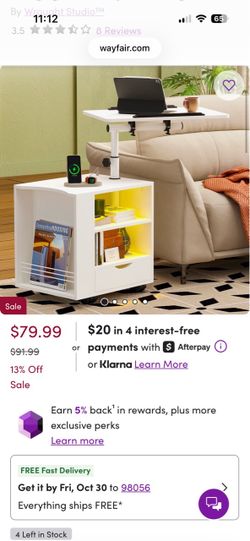 White Side Table with Adjustable Laptop Stand