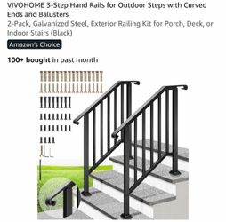 VIVOHOME 3-Step Hand Rails for Outdoor Steps with Curved Ends and Balusters 2-Pack, Galvanized Steel, Exterior Railing Kit for Porch, Deck, or Indoor 