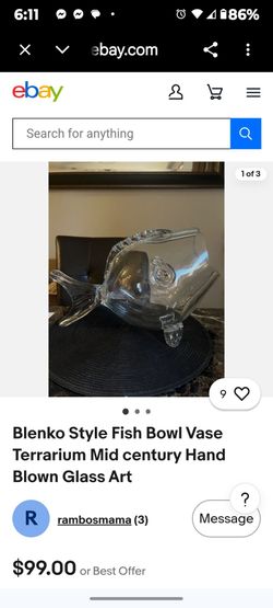 BLENKO STYLE FISH GLASS 13.5" LENGTH x 7.5" WIDTH PERFECT FOR PARTY, DECOR ETC.