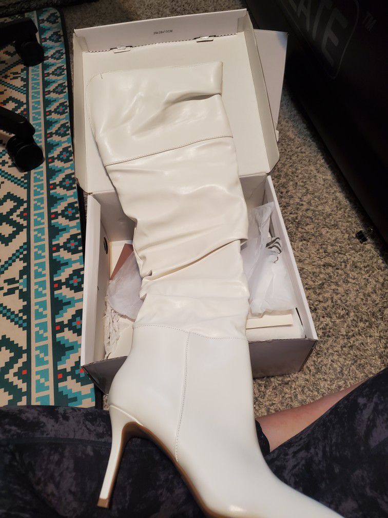 Over The Knee White Patent Heel Boot