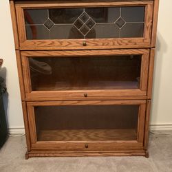 Oak Barrister Bookcase With Stained Glass