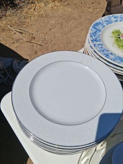 White Dinner Plates with Silver Rim