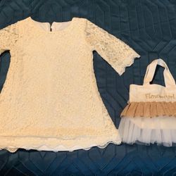 3T Beige Lace Flower Girl Dress W/ bag never worn