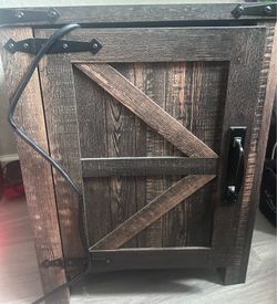 Qty 2 Rustic Barn Door Nightstand with Charging Station
