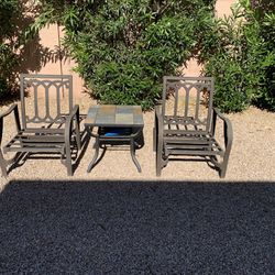 Metal Patio Chairs with Stone Top Table Set