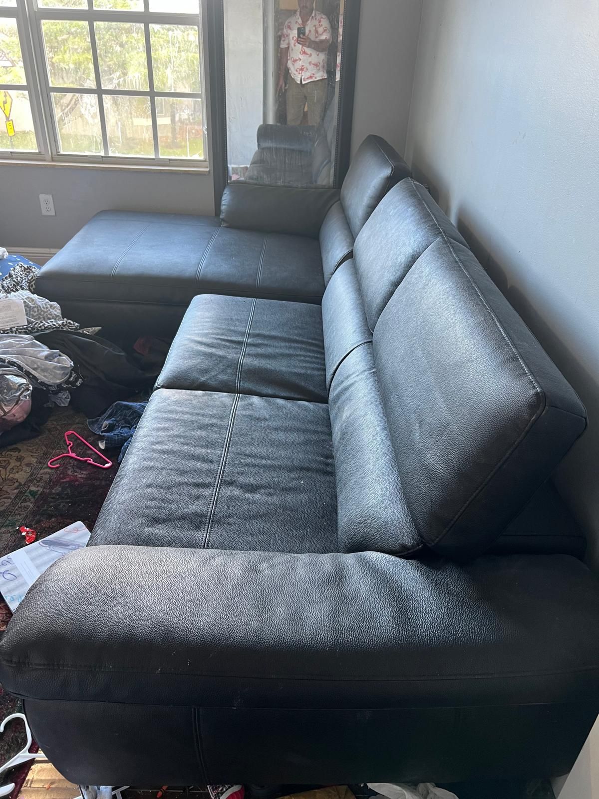 Pure Black Leather Couch