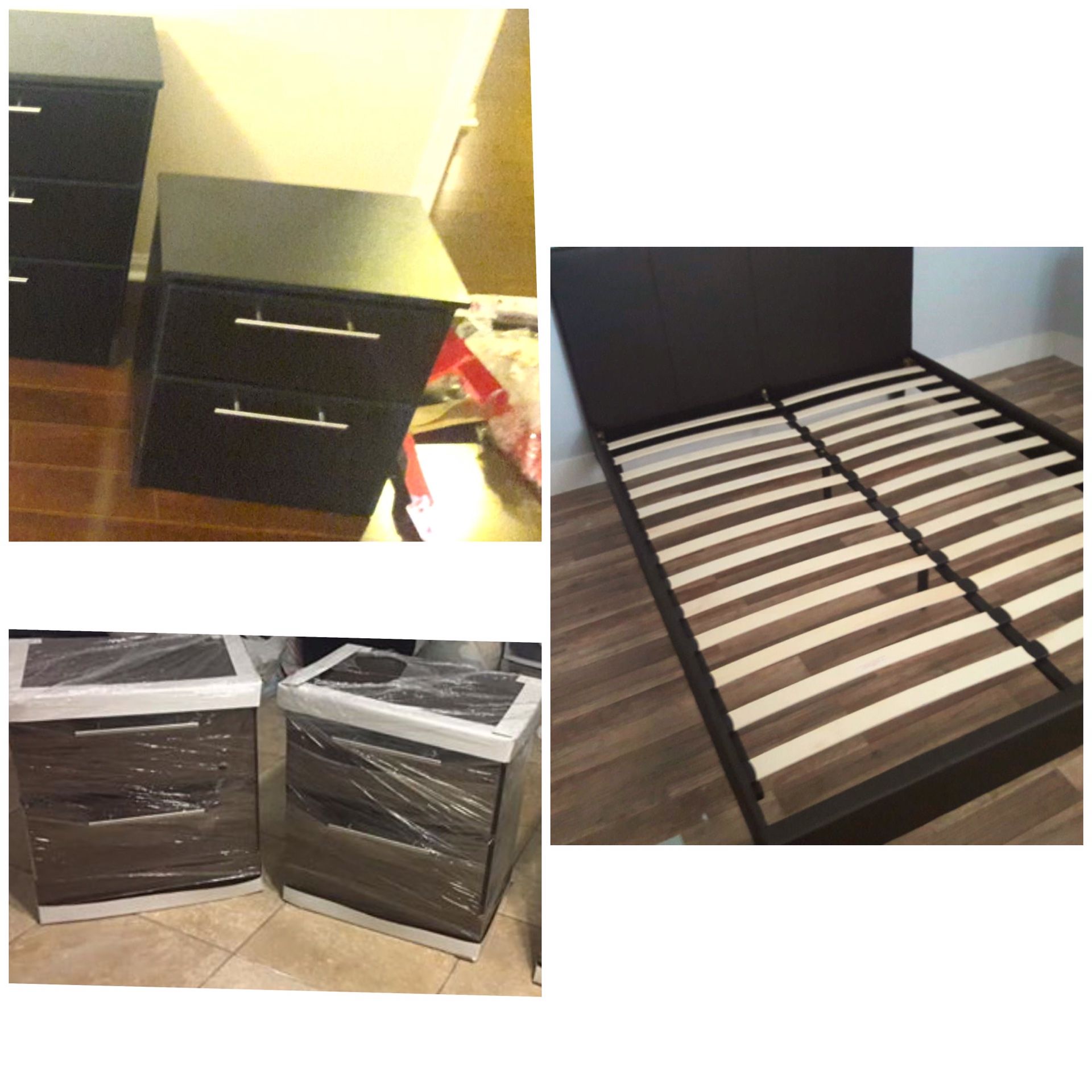 New queen bed frame and nightstands mattress is not included