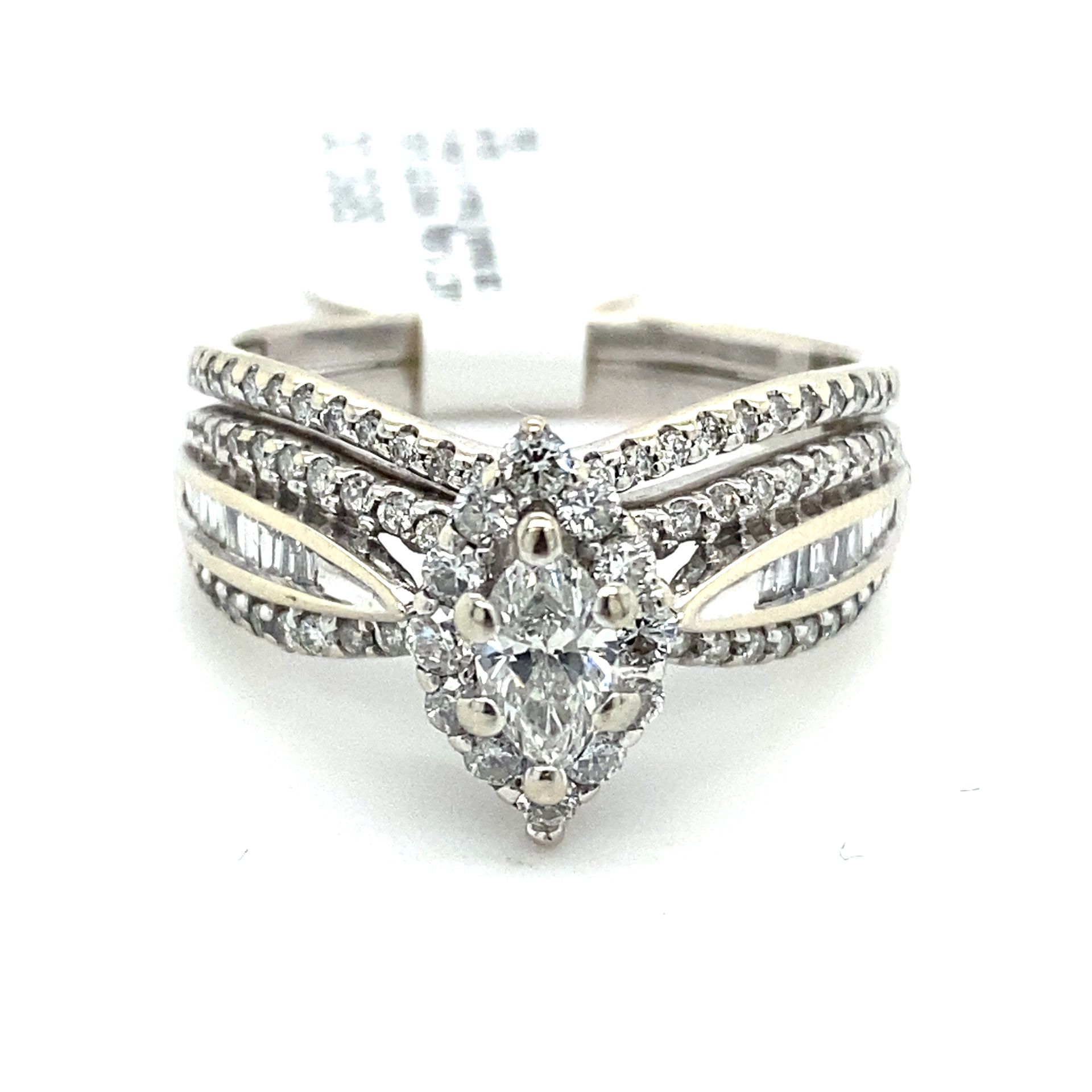 14k White Gold Diamond Ring Marquise Halo 1ctw G SI2 Size9  132297 1