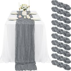 10 Pcs Gray Cheesecloth Table Runner 10FT, Gauze Table Runner for Wedding Reception Sheer Bridal Shower Birthday Party Boho Table Decoration, Rustic R