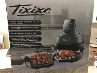 5-in-1 Non Toxic Glass Air Fryer (1500W), 4QT Pot + Dust Cover & 6-Cup Glass Containers + Sealing Lids