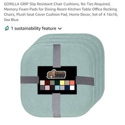 GORILLA GRIP Slip Resistant Chair Cushions, No Ties Required, Memory Foam Pads for Dining Room Kitchen Table Office Rocking Chairs, Plush Seat Cover C