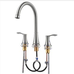 PARLOS 2-Handle Widespread High Arc Roman Tub Faucet with Valve & Faucet Supply Lines, Brushed Nickel, Demeter 1436202  