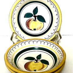 (3) 1960s Stangl “Fruit” Dessert Bowls, Hand Carved & Painted, Artist Signed, Peach, 5-3/4”