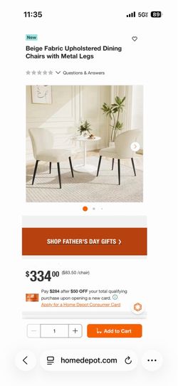 2x Beige Fabric Upholstered Dining Chairs with Metal Legs