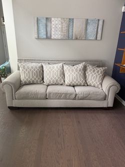 Crescent House 3-Seat Fabric Sofa w/ Pillows