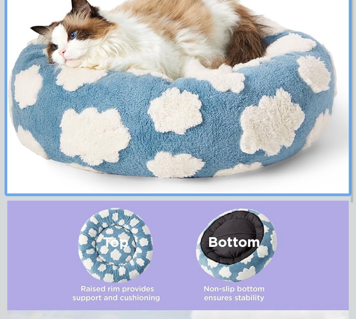 Donut Cat Beds for Indoor Cats - Small Round Dog Bed for Calming Pets with Washable Cover, Cute Modern Puppy Beds with Jacquard Shaggy Plush & Anti Sl