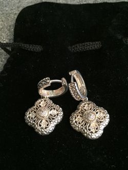 Beautiful large sterling and 14k with center diamond drop earings