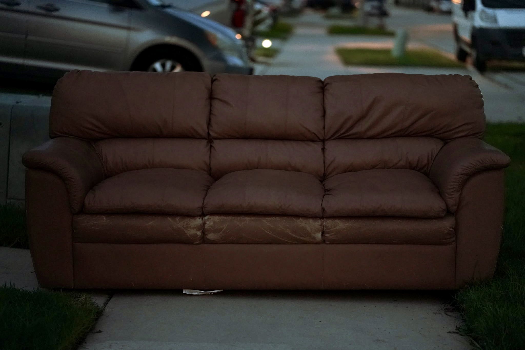 Comfy 3-Seater Leather Sofa- Great For The Garage