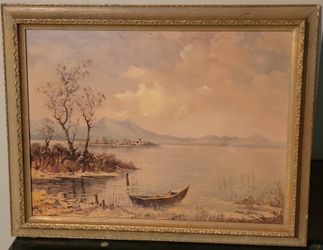 ANTIQUE OIL ON CANVAS PAINTING SIGNED BY ANDR. BETZ 29X37 " IN A ANTIQUE WOODEN FRAME