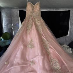 Pink And Gold Ballgown Dress