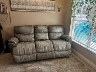 LaZboy Grey Power Reclining Leather Sofa auto recliner sofa