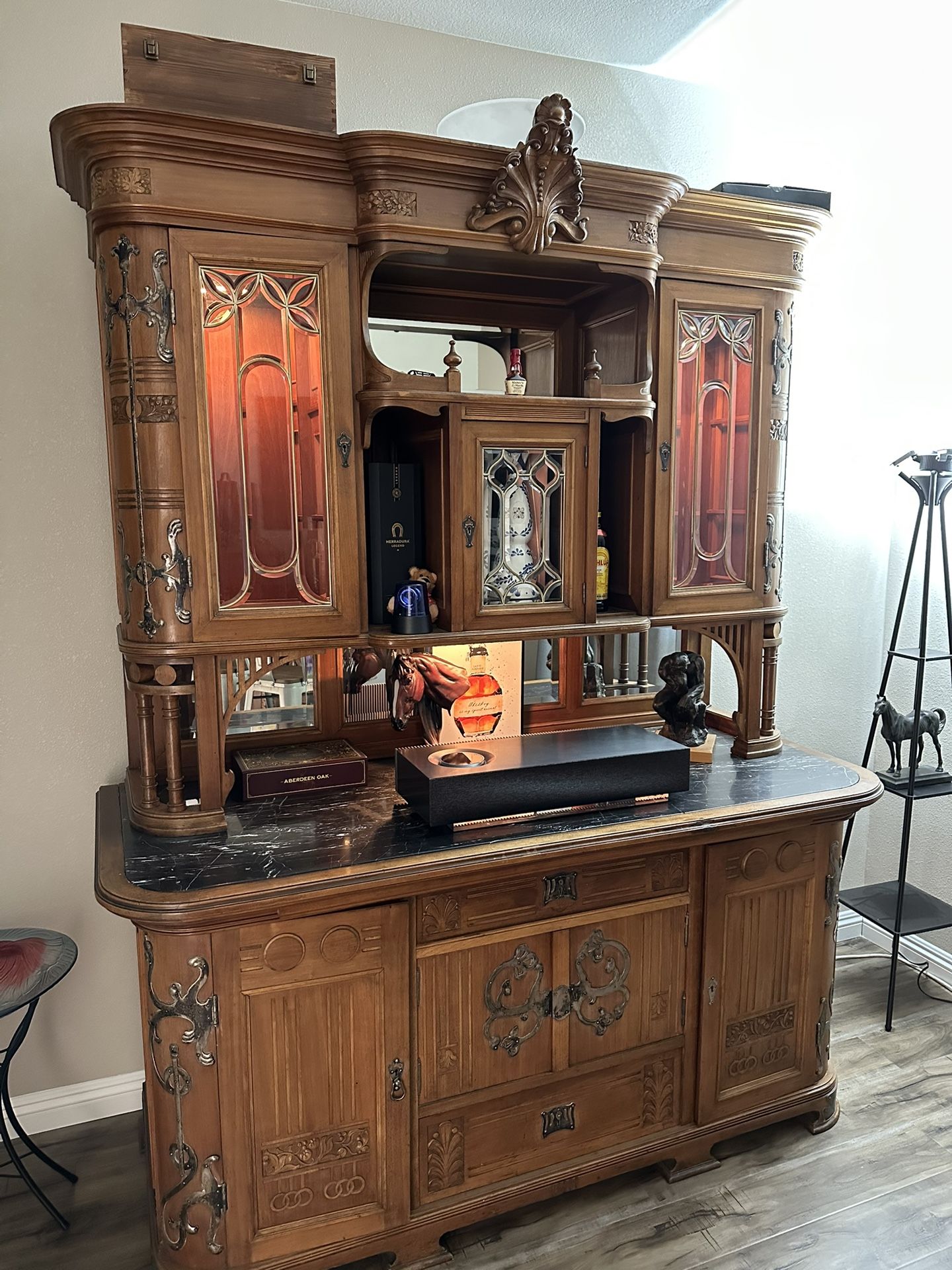 Vintage China Cabinet With key Solid wood & Marble Top