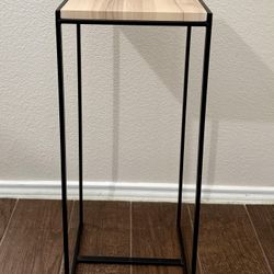 Minimalist Square Accent Table - Light Wood Top & Black Metal Frame