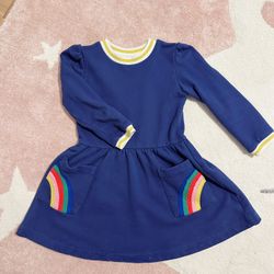 Mini Boden Blue Rainbow Pockets Dress - Size 5-6Y (116cm)