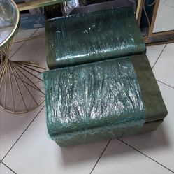 Two Ottoman /storage  Bench in Green Corduroy ,New!