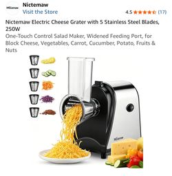 Nictemaw Electric Cheese Grater with 5 Stainless Steel Blades, 250W