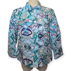 Chicos Button Up Funky Blue Purple Denim Style Jacket