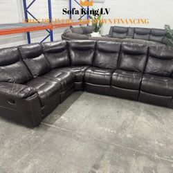 Free Delivery* Like New Dark Brown Leather Sectional Sofa! 
