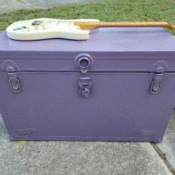 Hand Painted Restored One-of-a-Kind Purple Wooden Trunk