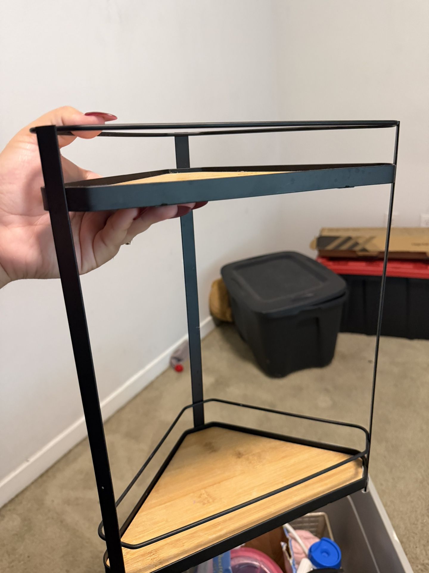 2-Tier Corner Shelf – Metal & Wood Modern Display Rack