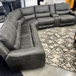 Gray Sectional Sofa With Power Reclining Seats