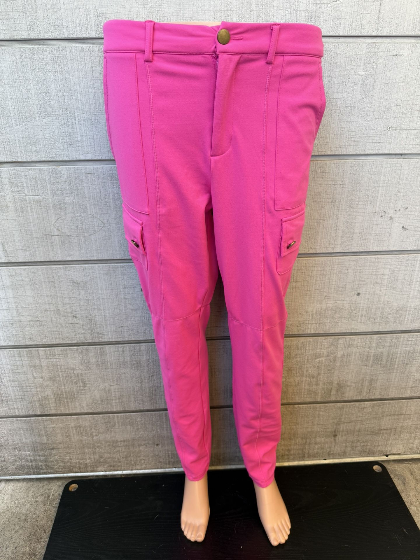 Women’s High Waisted Zipper Pockets Solid Skinny Cargo Pants Size Medium