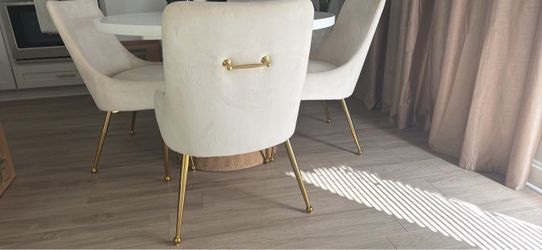 4 Cream Velvet Dining Chairs with Gold Legs