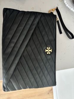 Tory Burch Black Leather Quilted Wristlet Clutch