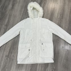 Men’s White Fur Lined Hooded Parka 