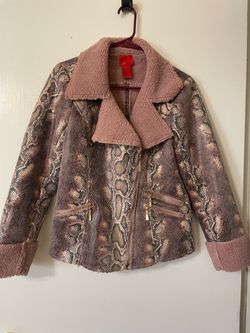 Snake Print Moto Jacket with Sherpa Liner