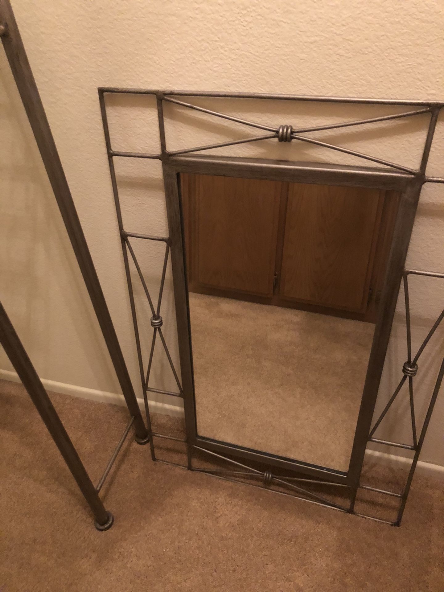 Over the toilet wrought iron storage rack plus matching mirror