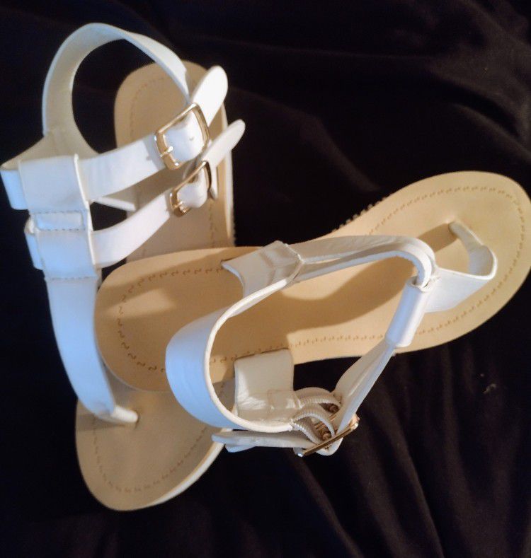 White Double Buckle Wedge Sandals 