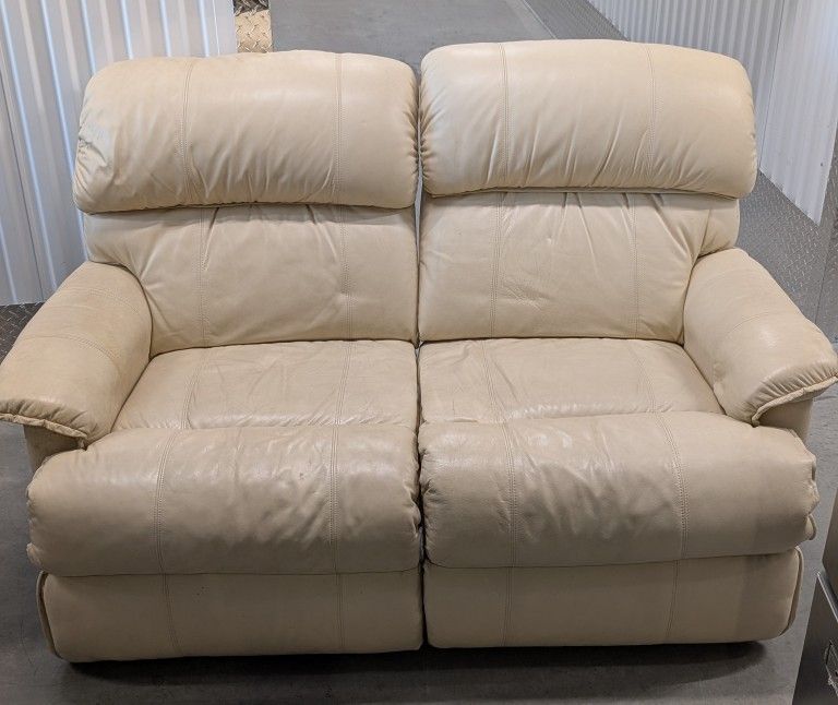 Beige Leather Manual Reclining Loveseat