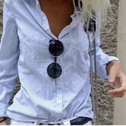 Pink and white striped button down blouse Old navy size S