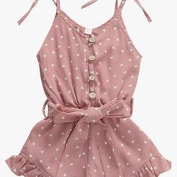 Toddler pink heart strap sleeveless romper bodysuit with ruffle short. Perfect condition. Size 1-2T.