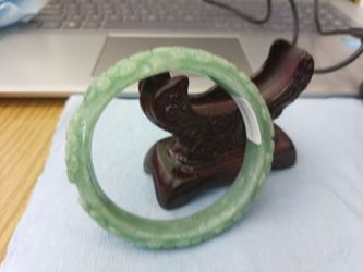 Beautiful Flower Craved Jade Jadeite Bangle 58-59 mm