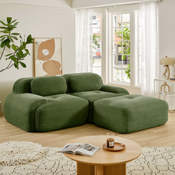 Anchorage 80" L-Shaped Modular Corduroy Cloud Sofa with Ottoman